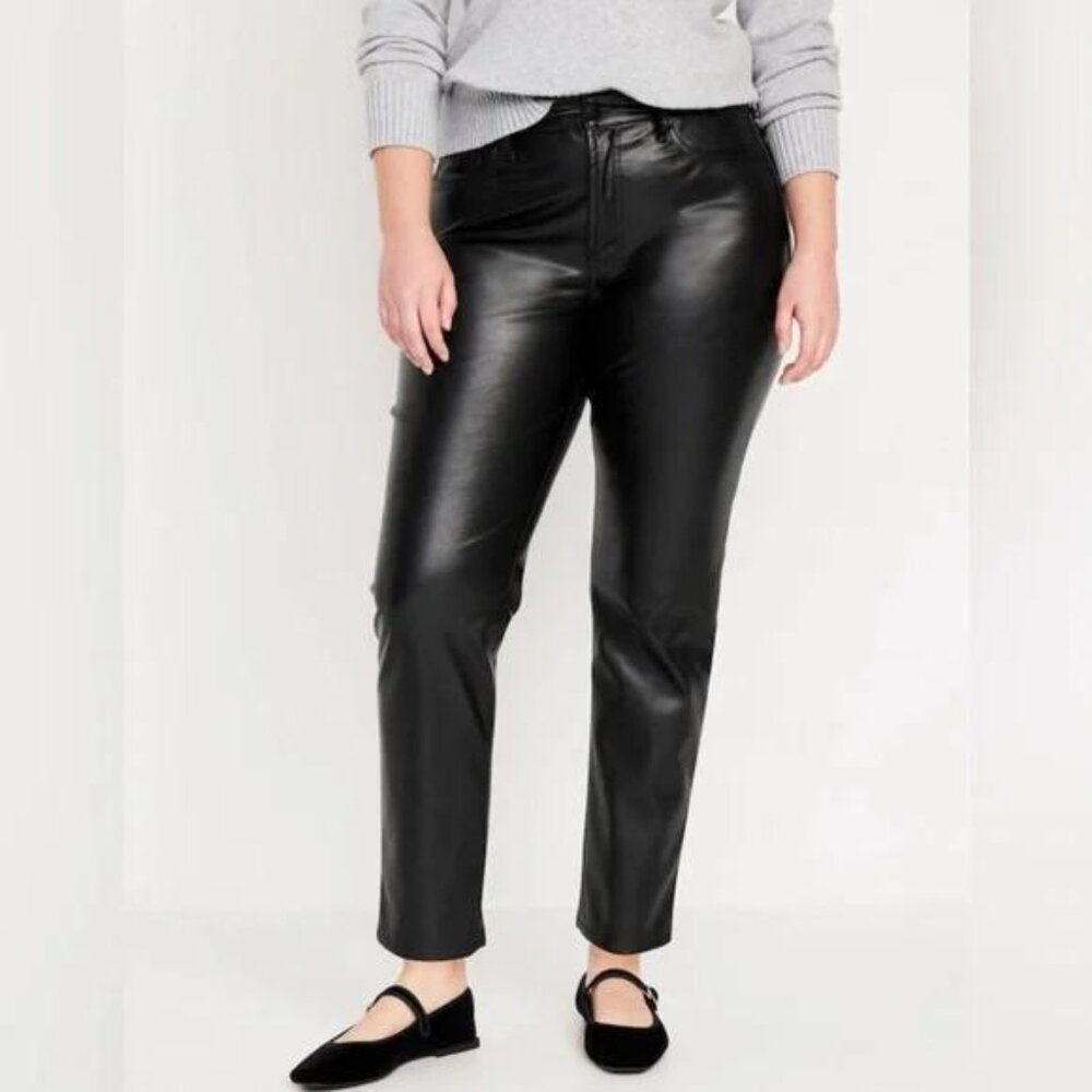 NWT Old Navy High-Waisted OG Straight Faux-Leather Ankle Pants - Picture 5 of 8